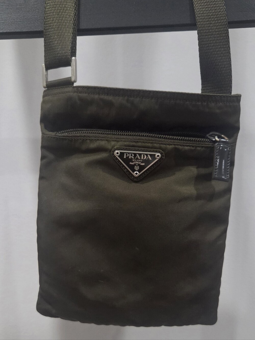 Prada Olive Green Nylon Crossbody Bag with Triangle Logo